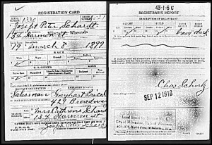 Joseph P Schardt WWI draft card